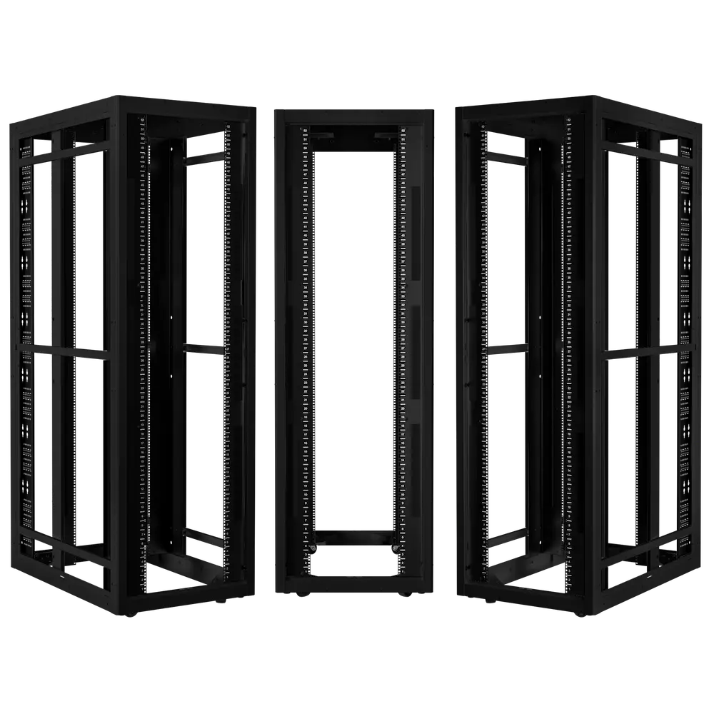 DT48 RU, 24"W, 48"D; M6 Square,Power Panels, HD Casters, Open Rack, Black